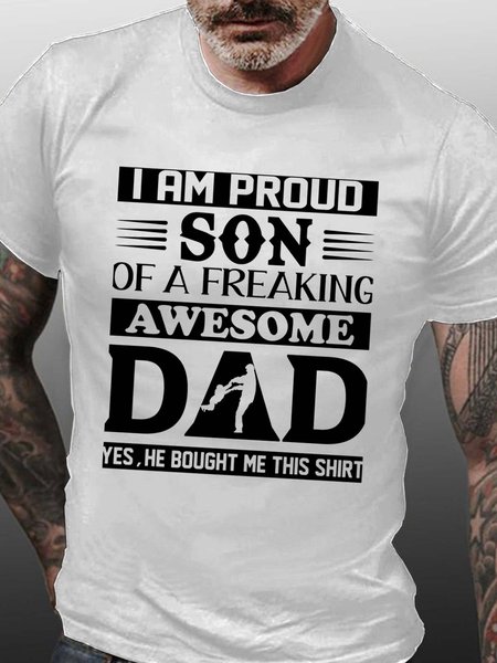 Men Dad Son Family Awesome Freaking Crew Neck Casual T-Shirt, White, T-shirts