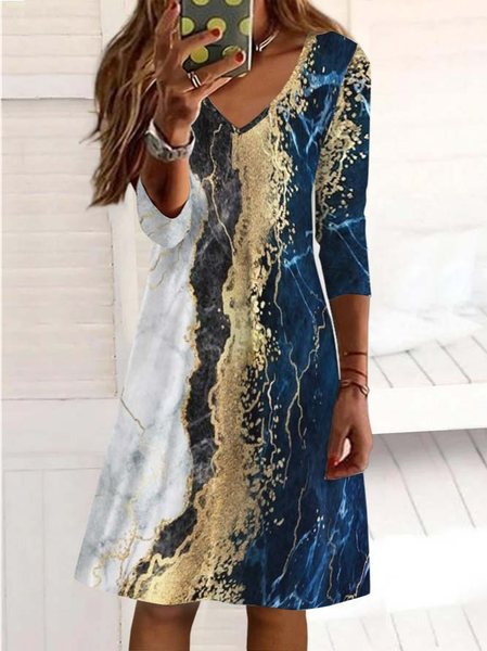 V Neck Ombre Casual Dress, Multicolor, Dresses