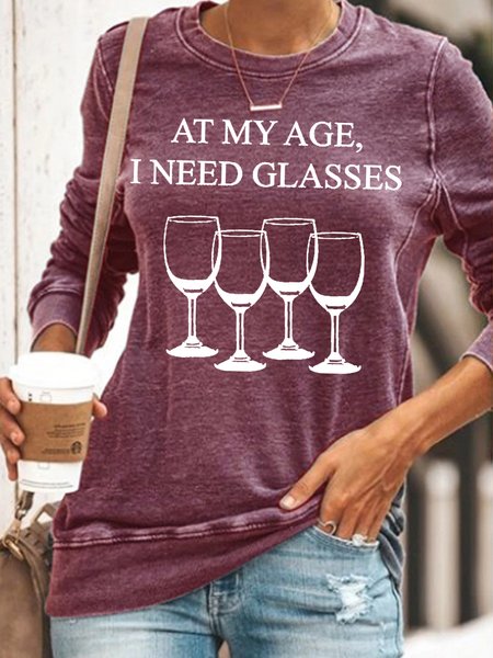 

Womens At My Age I Need Glasses Funny Wine Sweatshirt, Red, Hoodies&Sweatshirts
