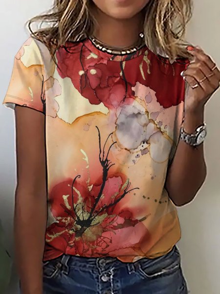 Women Abstract Art Floral Pattern Crew Neck Loose Casual T-Shirt, As picture, T-shirts
Women Abstract Art Floral Pattern Crew Neck Loose Casual T-Shirt, As picture, T-shirts