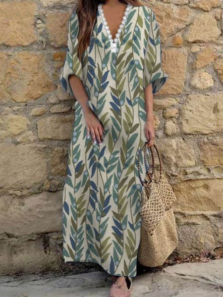 Casual Leaf Autumn Polyester V neck Daily Regular Fit Three Quarter H-Line Dresses for Women, Green, Maxi Dresses
Casual Leaf Autumn Polyester V neck Daily Regular Fit Three Quarter H-Line Dresses for Women, Green, Maxi Dresses