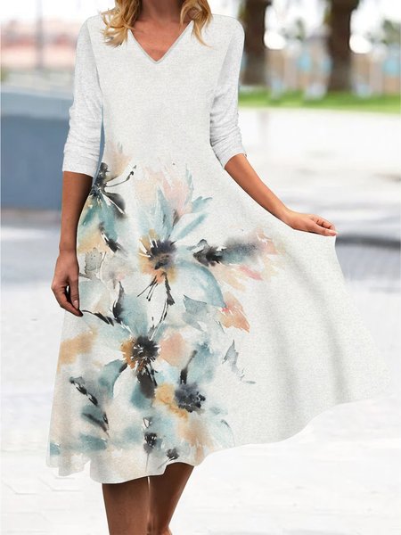 Women Casual Floral Autumn Polyester V neck Natural A-Line Regular Regular Size Dresses, Light gray, Midi Dresses
Women Casual Floral Autumn Polyester V neck Natural A-Line Regular Regular Size Dresses, Light gray, Midi Dresses