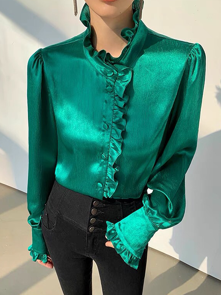 Plain Autumn Elegant No Elasticity Daily Lotus Leaf Collar Long sleeve Regular H-Line Blouse for Women, Green, Blouses and Shirts
Plain Autumn Elegant No Elasticity Daily Lotus Leaf Collar Long sleeve Regular H-Line Blouse for Women, Green, Blouses and Shirts