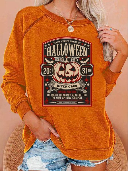 Halloween Regular Fit Crew Neck Casual Sweatshirts, Orange, Sweatshirts & Hoodies