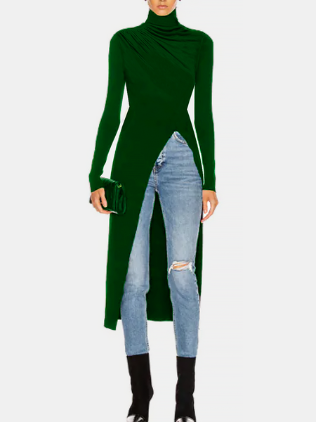 Tight High Elasticity Turtleneck Plain Long sleeve thin slit design Top, Green, Tops
Tight High Elasticity Turtleneck Plain Long sleeve thin slit design Top, Green, Tops