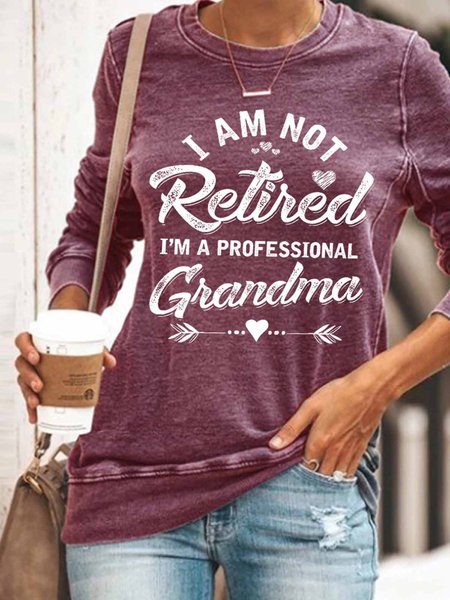 

Women's Funny Text Letters I Am Not Retired I Am A Professional Grandma Crew Neck Sweatshirt, Red, Hoodies&Sweatshirts