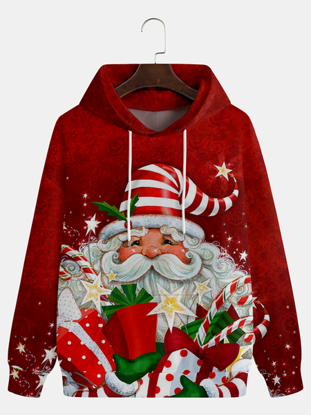 Men's Christmas Graphic Print Hoodie, Red, Hoodies&Sweatshirts