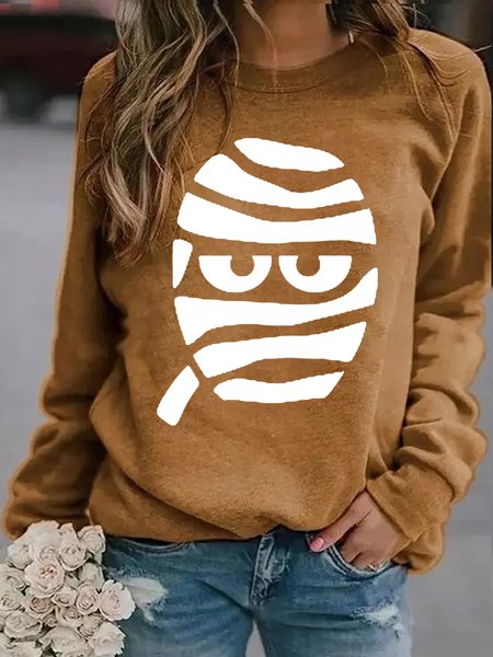 Womens Funny Mummy Halloween Casual Sweatshirt, Yellow, Hoodies&Sweatshirts