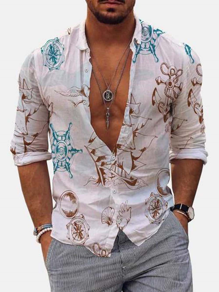 Cotton Linen Geometric Print Casual Long Sleeve Shirt, As picture, Short Sleeve Shirts
Cotton Linen Geometric Print Casual Long Sleeve Shirt, As picture, Short Sleeve Shirts