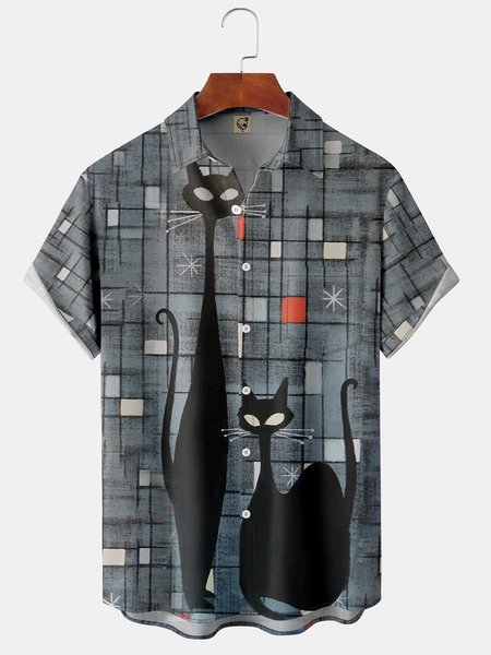 Casual Art Collection Medieval Cat Stripe Geometric Color Block Pattern Lapel Short Sleeve Shirt Print Top, Gray, Short Sleeve Shirts
Casual Art Collection Medieval Cat Stripe Geometric Color Block Pattern Lapel Short Sleeve Shirt Print Top, Gray, Short Sleeve Shirts