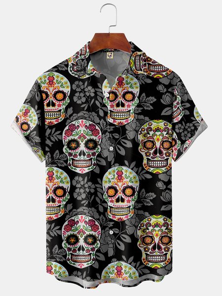 Mens Retro Skull Print Front Buttons Soft Breathable Chest Pocket Casual Hawaiian Shirt, Black, Short Sleeve Shirts
Mens Retro Skull Print Front Buttons Soft Breathable Chest Pocket Casual Hawaiian Shirt, Black, Short Sleeve Shirts