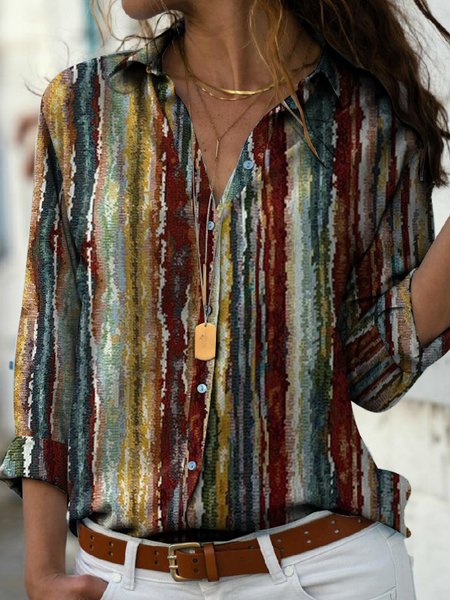Casual Colorful Striped Long Sleeve Loose Shirt, Multicolor, Shirts & Blouses
Casual Colorful Striped Long Sleeve Loose Shirt, Multicolor, Shirts & Blouses