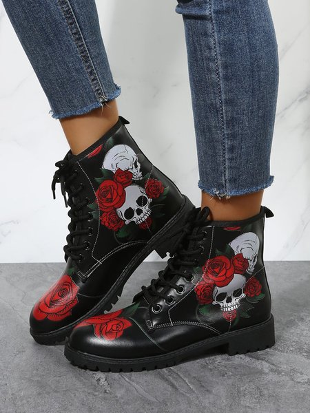 Halloween Valentine's Day Red Rose Skull Graphic Lace-Up Booties, Black, Boots
Halloween Valentine's Day Red Rose Skull Graphic Lace-Up Booties, Black, Boots
