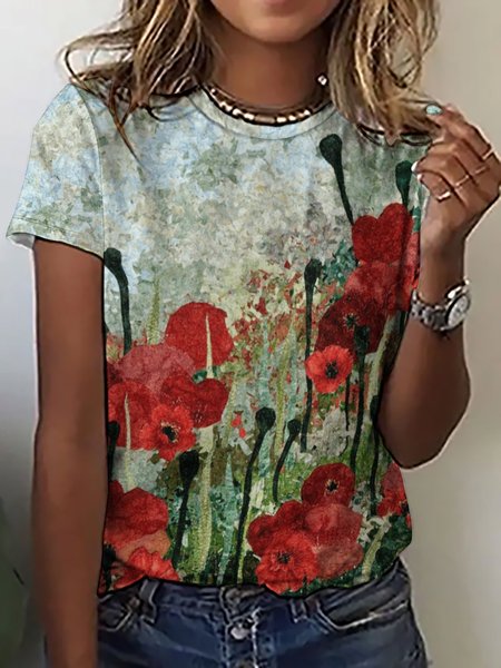 Women Large Format Flowers Abstract Crew Neck Cotton-Blend T-Shirt, As picture, T-shirts
Women Large Format Flowers Abstract Crew Neck Cotton-Blend T-Shirt, As picture, T-shirts