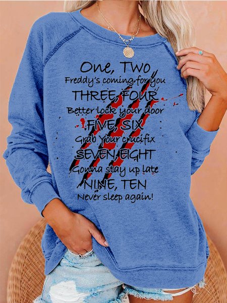 Mens Freddy's Lullaby One Two Letters Crew Neck Sweatshirts, Light blue, Hoodies&Sweatshirts