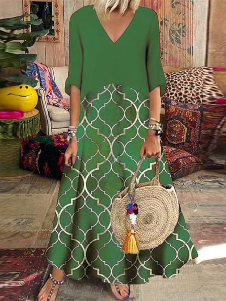 Geometric Casual Autumn V neck Natural No Elasticity Loose Half sleeve A-Line Dresses for Women, Green, Maxi Dresses
Geometric Casual Autumn V neck Natural No Elasticity Loose Half sleeve A-Line Dresses for Women, Green, Maxi Dresses