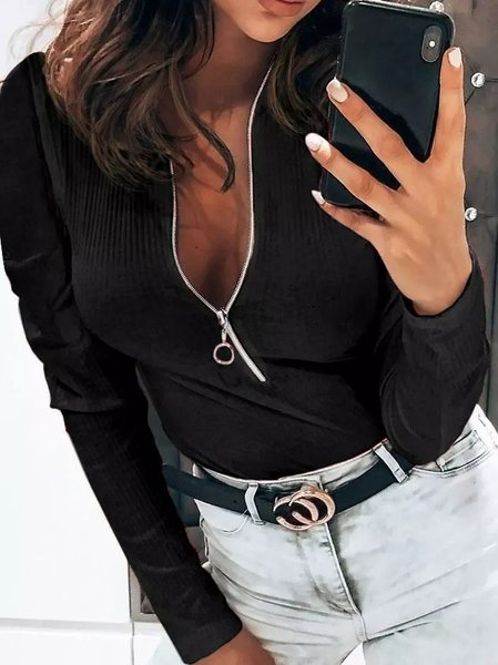 Women Casual Plain Autumn Polyester V neck Micro-Elasticity Daily Regular Fit Regular Tops, Black, T-Shirts
Women Casual Plain Autumn Polyester V neck Micro-Elasticity Daily Regular Fit Regular Tops, Black, T-Shirts
