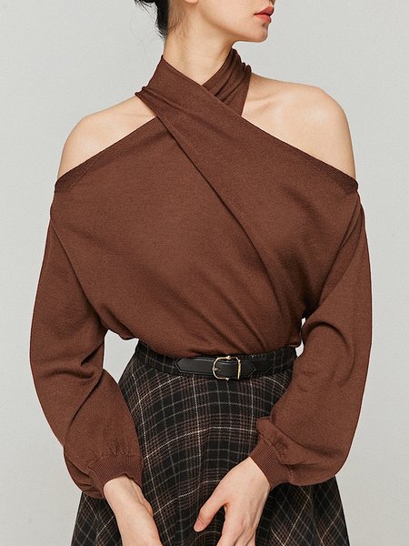 Women Plain Simple Autumn Halter Regular Fit Pullover Long sleeve Regular Regular Size Sweater, Brown, Sweaters
Women Plain Simple Autumn Halter Regular Fit Pullover Long sleeve Regular Regular Size Sweater, Brown, Sweaters