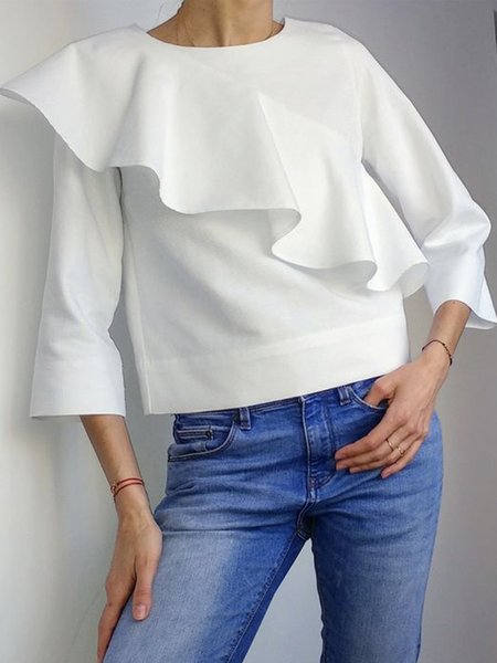 Urban Plain Crew Neck Regular Fit Blouse, White, Blouses and Shirts
