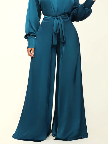 Plain Urban Fashion Wide leg Pants, Blue, Pants