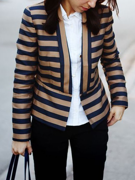 Women Striped Autumn Elegant No Elasticity Regular Fit Commuting Regular H-Line Regular Size Jacket, Stripe, Jackets
Women Striped Autumn Elegant No Elasticity Regular Fit Commuting Regular H-Line Regular Size Jacket, Stripe, Jackets
