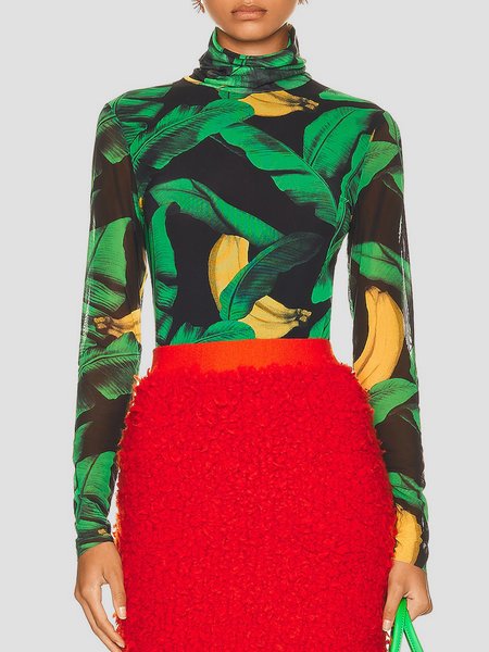 Urban Turtleneck Printed Regular Fit Long Sleeve T-Shirt, Green, Tees