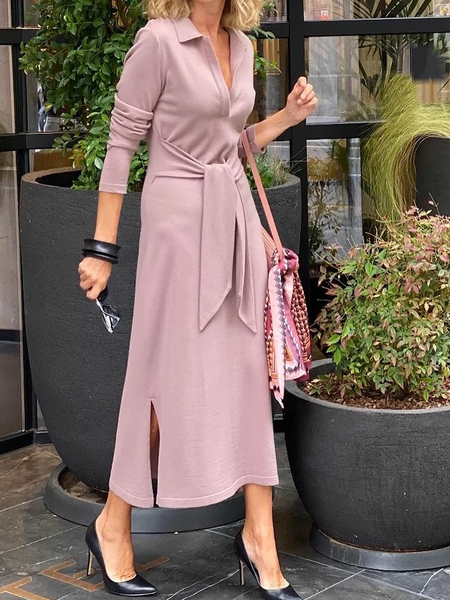 High Elasticity Shirt Collar Long sleeve Plain Urban Dresses, Pink, Maxi Dresses
High Elasticity Shirt Collar Long sleeve Plain Urban Dresses, Pink, Maxi Dresses