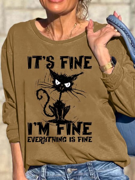 Women Black Cat I’m Fine Loose Text Letters Crew Neck Sweatshirt, Khaki, Hoodies&Sweatshirts
Women Black Cat I’m Fine Loose Text Letters Crew Neck Sweatshirt, Khaki, Hoodies&Sweatshirts