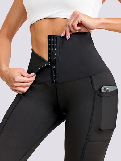 Tight Plain Casual Pocket Leggings, Black, leggings