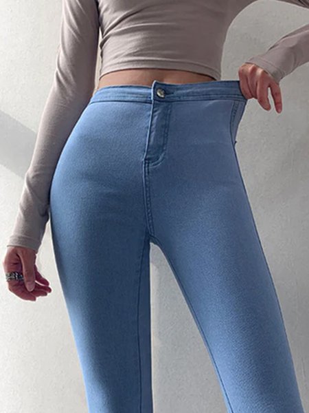Plain Tight Denim Pocket Jeans, Blue, Jeans