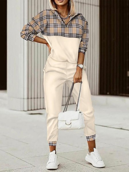 Plaid Patch Zipper Front Hooded Top & Pants Two Piece Sets, Khaki, Suit Set
Plaid Patch Zipper Front Hooded Top & Pants Two Piece Sets, Khaki, Suit Set