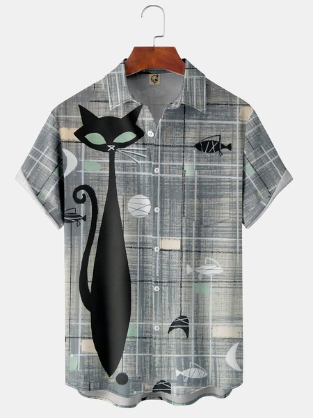 Men's Pocket Retro Geometric Cat Print Casual Breathable Short Sleeve Shirt, Gray, Short Sleeve Shirts
Men's Pocket Retro Geometric Cat Print Casual Breathable Short Sleeve Shirt, Gray, Short Sleeve Shirts