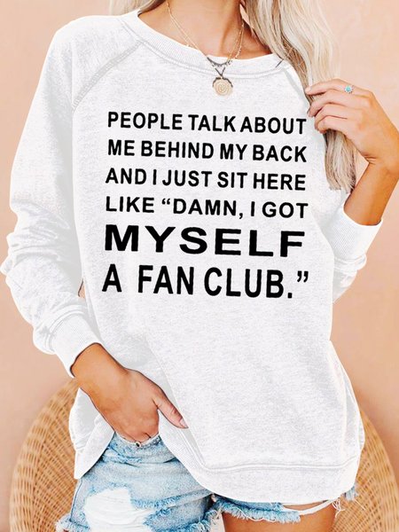 Womens Funny Letter Crew Neck Sweatshirt, White, Hoodies&Sweatshirts
