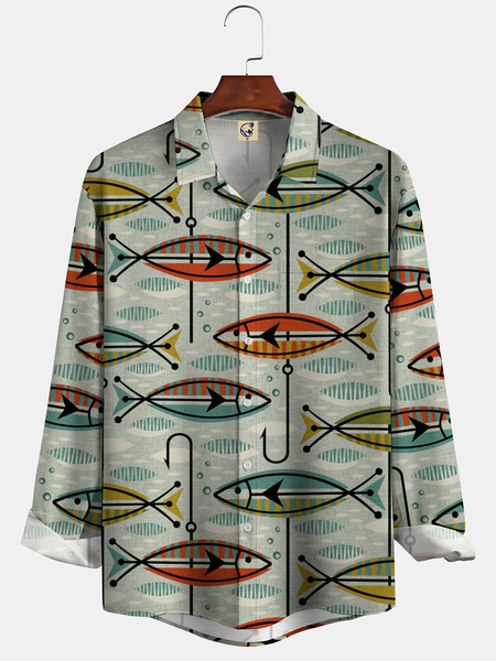 Casual Art Collection Mid-Century Retro Striped Geometric Color Block Fish Pattern Lapel Long Sleeve Chest Pocket Print Shirt Top, Multicolor, Long Sleeve Shirts
Casual Art Collection Mid-Century Retro Striped Geometric Color Block Fish Pattern Lapel Long Sleeve Chest Pocket Print Shirt Top, Multicolor, Long Sleeve Shirts