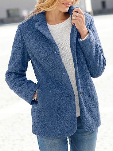 Casual Plain Thickened Thermal Jacket, Blue, Jackets