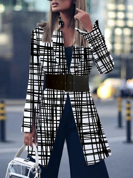 Urban Regular Fit Notched Plaid Long Sleeve Coat, Black-white, Jackets