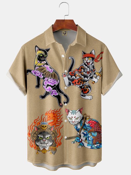 Men's Ukiyo-e Print Casual Breathable Short Sleeve Shirt with Pockets, Khaki, Short Sleeve Shirts
Men's Ukiyo-e Print Casual Breathable Short Sleeve Shirt with Pockets, Khaki, Short Sleeve Shirts