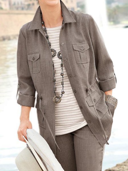 Shirt Collar Loose Jacket, Coffee, Outerwear