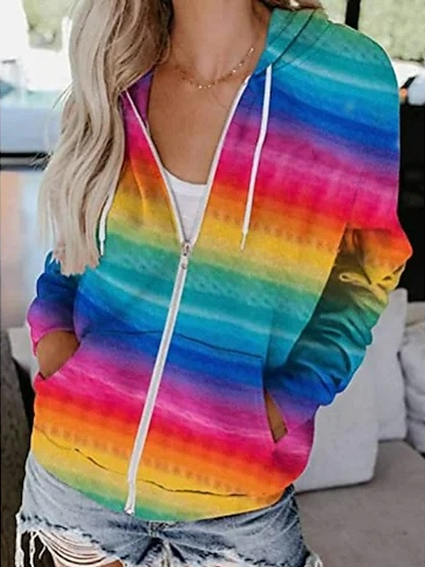 Loose Cotton-Blend Ombre Jacket, Multicolor, Jackets