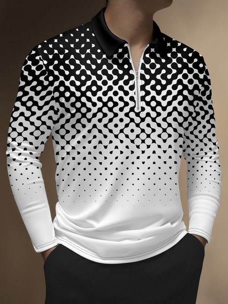 Casual Art Collection Geometric Stripes Color Blocking Lapel Zip Long Sleeve Printed Polo Shirt, Black, Polo Shirts
Casual Art Collection Geometric Stripes Color Blocking Lapel Zip Long Sleeve Printed Polo Shirt, Black, Polo Shirts