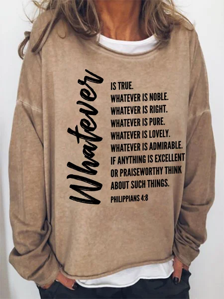 Women Whatever Is True Christian Bible Verse Philippians 4:8 Crew Neck Sweatshirt, Khaki, Hoodies&Sweatshirts
Women Whatever Is True Christian Bible Verse Philippians 4:8 Crew Neck Sweatshirt, Khaki, Hoodies&Sweatshirts