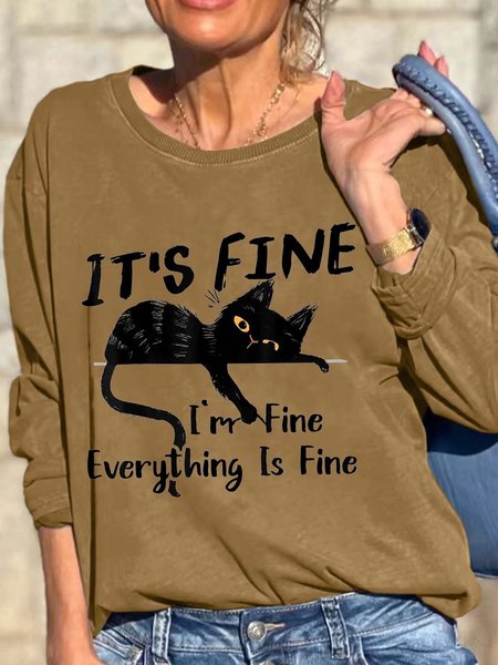 Women Black Cat It’s Fine Loose Crew Neck Casual Sweatshirt, Khaki, Hoodies&Sweatshirts
Women Black Cat It’s Fine Loose Crew Neck Casual Sweatshirt, Khaki, Hoodies&Sweatshirts