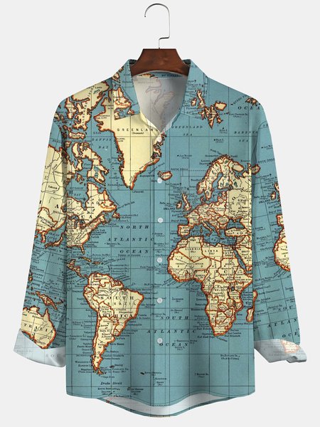 Mens Map Print Front Buttons Soft Breathable Chest Pocket Casual Hawaiian Shirt, Blue, Long Sleeve Shirts
Mens Map Print Front Buttons Soft Breathable Chest Pocket Casual Hawaiian Shirt, Blue, Long Sleeve Shirts