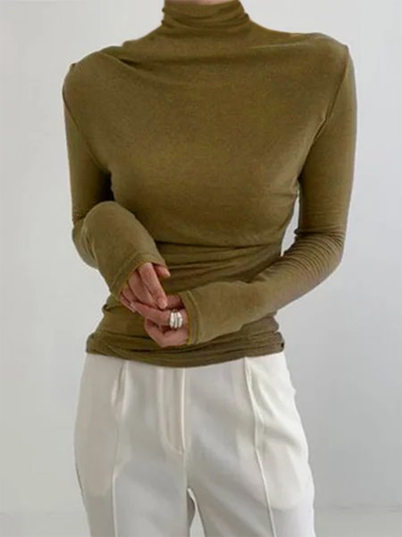 Simple Plain Long Sleeve T-Shirt, Yellow, Tees