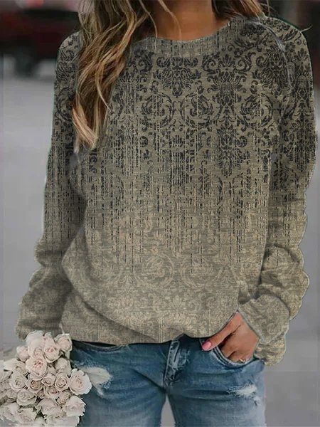 Ethnic Boho Raglan Sleeve Sweatshirt, Multicolor, Sweatshirts & Hoodies