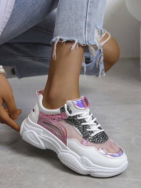 Lightweight Breathable Panel Breathable Platform Lace-Up Sneakers, As picture, Sneakers
Lightweight Breathable Panel Breathable Platform Lace-Up Sneakers, As picture, Sneakers