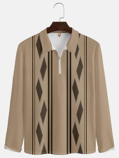 Casual Art Stripe Geometric Colorblock Lapel Zip Long Sleeve Print Polo Shirt, Khaki, Long Sleeve T-shirts
Casual Art Stripe Geometric Colorblock Lapel Zip Long Sleeve Print Polo Shirt, Khaki, Long Sleeve T-shirts
