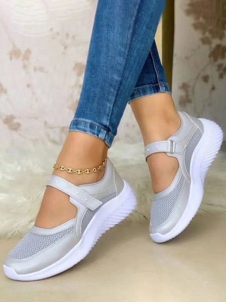 Lightweight Breathable Soft Sole Velcro Sneakers, Silver, Sneakers