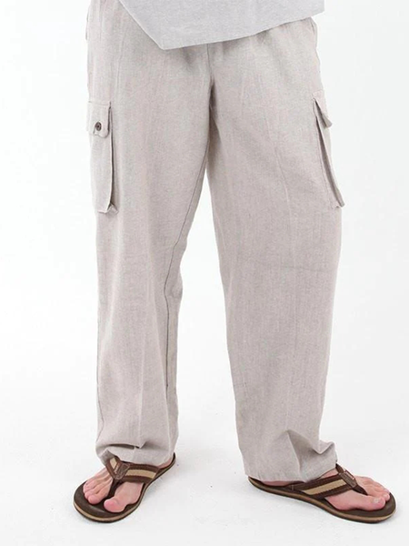 Cotton linen style American linen casual overalls, As picture, Men's pants