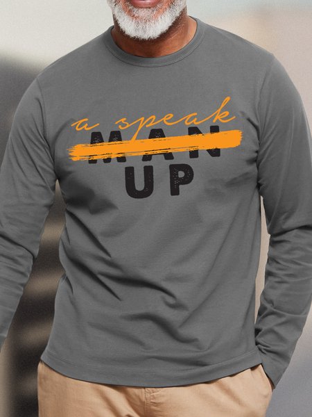 Lilicloth X Tebesaya A Speak Up Man Up Men's Long Sleeve T-Shirt, Gray, Long Sleeves
